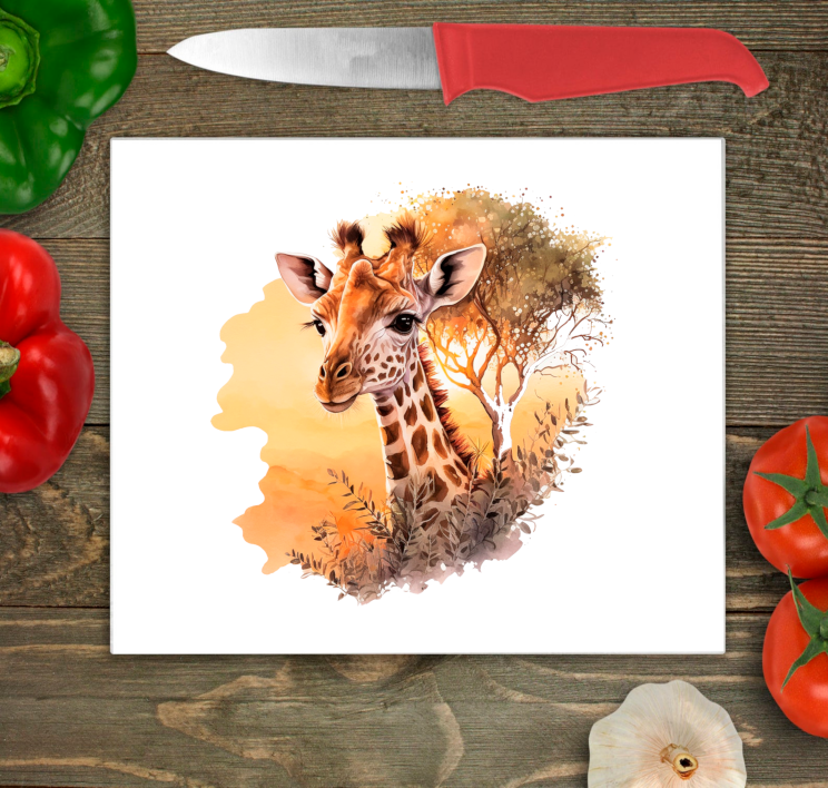 Giraffe Large Glass Chopping Board, Giraffe Cutting Board